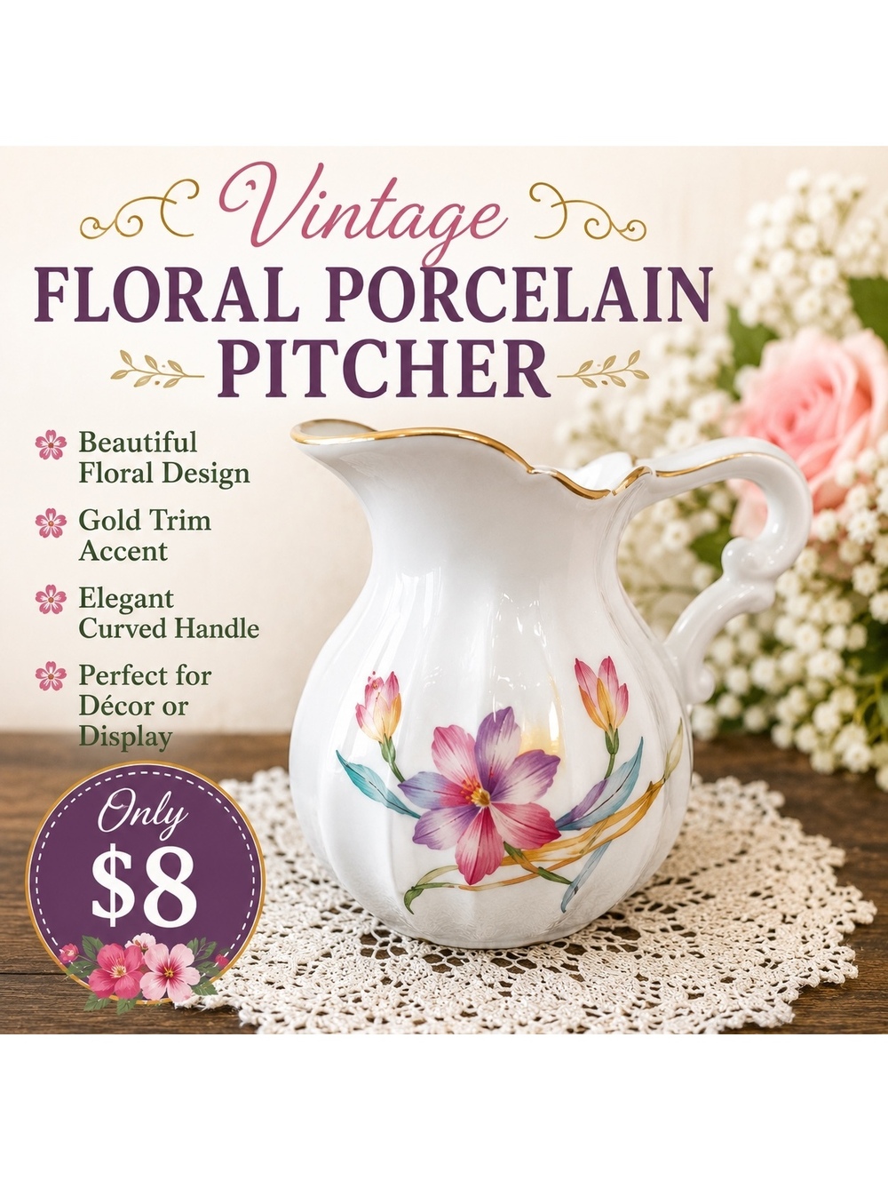 Small Floral Pitcher